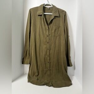 Love21 Olive Green Button Down Tunic Shirt Dress - Medium